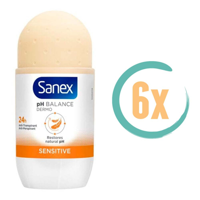 Afbeelding van Sanex Dermo Sensitive Roll on Deodorant 6 x 50 ml