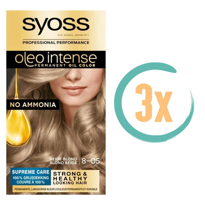 Afbeelding van 3x Syoss Color Oleo Intense 8 05 Beige Blond Haarverf