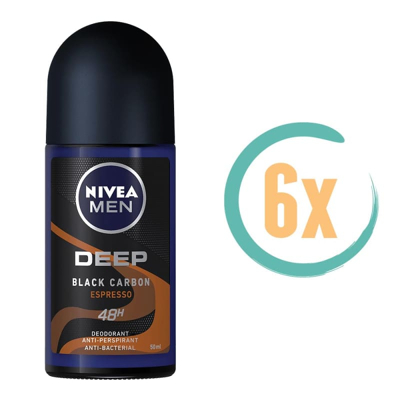 Afbeelding van 6er Pack NIVEA Men Deo Roll on Deep Black Carbon Espresso 50ml