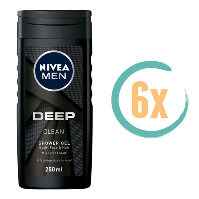 Afbeelding van 6er Pack Nivea Douchegel Men Deep Clean zorgt voor een gehydrateerde huid 250 ml