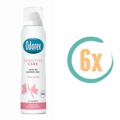 Afbeelding van 6x Odorex Sensitive Care Deospray 150ml kopen? Nu in de aanbieding bij Voordelig