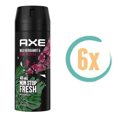 Afbeelding van 6x Axe Wild Deodorant en Bodyspray Fresh Bergamot + Pink Pepper 150 ml