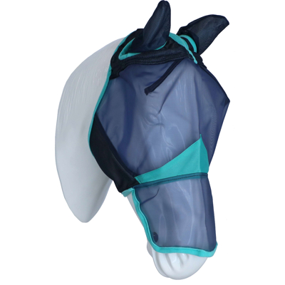 Abbildung von Weatherbeeta Fliegenmaske Comfitec Deluxe Fine Mesh mit Ohren und Nase Navy/Türkis Small Pony
