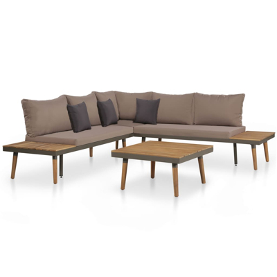 Afbeelding van 4 delige Loungeset met kussens massief acaciahout bruin