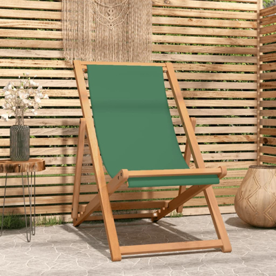 Afbeelding van Strandstoel inklapbaar massief teakhout groen