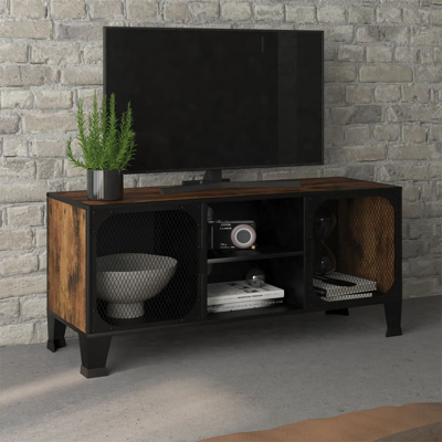 Afbeelding van Tv meubel 105x36x47 cm metaal en MDF rustiek bruin