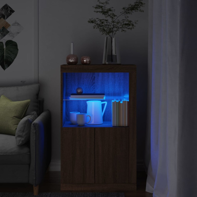 Afbeelding van Bijzetkast met LED verlichting bewerkt hout bruineikenkleurig