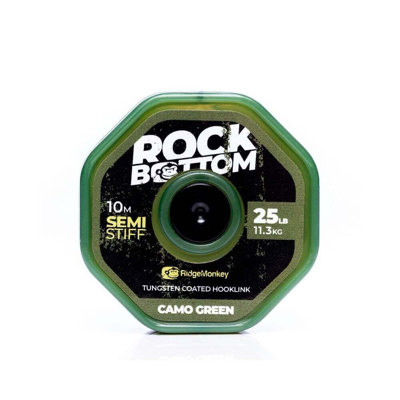 Imagen de Ridgemonkey Connexion Rock Bottom Camo Green Tungsten Semi Stiff Coated Hooklink (25lb) Material para bajos de línea carpfishing