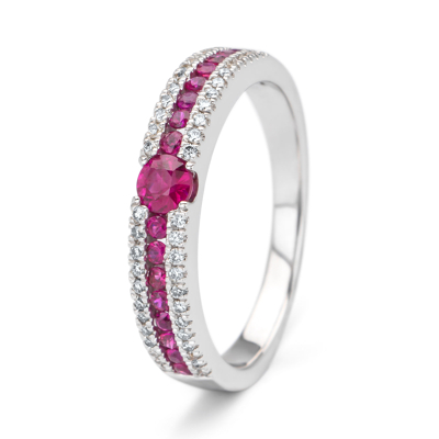 Afbeelding van Diamond Point dames Witgouden ring, 0.38 ct robijn, Majestic in de kleur Witgoud, maat: Maat 53 17 mm
