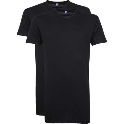 Afbeelding van Alan Red Vermont Extra Lang V Hals T Shirt Zwart 2Pack maat XL Heren lange Shirts met Regular fit Pasvorm Katoen