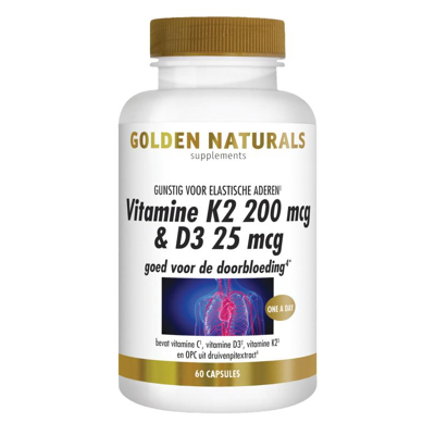 Afbeelding van Golden Naturals Vitamine K2 200mcg &amp; D3 25mcg 180vc