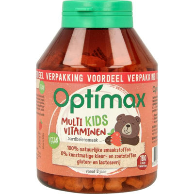 Afbeelding van Optimax Kinder Multi Aardbei, 180 Kauw tabletten
