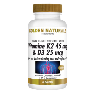 Afbeelding van Golden Naturals Vitamine K2 45mcg &amp; D3 25mcg 60tb
