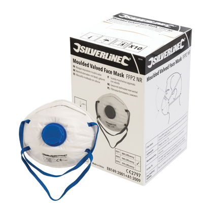 Afbeelding van Silverline Gevormd FFP2 stofmasker met ventiel, enkel gebruik, displaydoos 10 pak