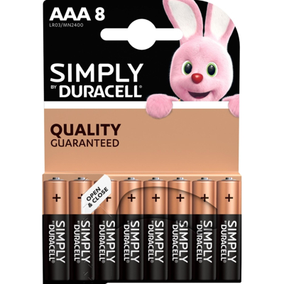 Afbeelding van Duracell Simply AAA Batterij 1,5 Volt LR03 / MN2400 8 Stuks