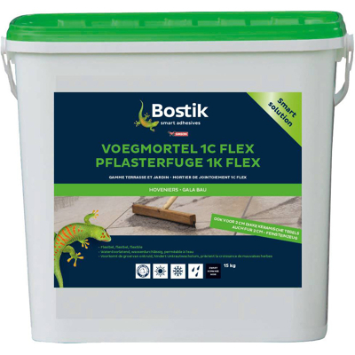 Afbeelding van Bostik voegmortel 1c flex 15 kg, steengrijs, emmer