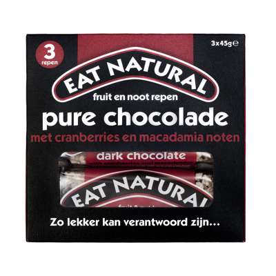 Afbeelding van Eat Natural Pure Chocolade Cranberry Macadamia 45 gram, 3x45 gram