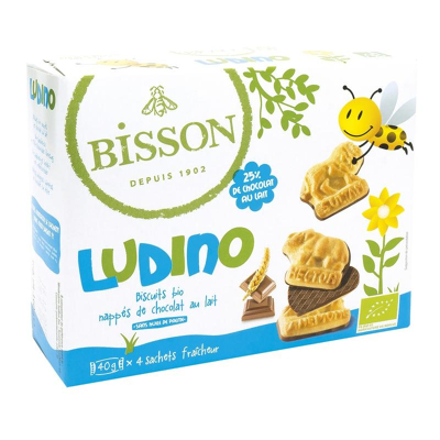 Afbeelding van Bisson Ludino Koekjes met Melkchocolade 4 Zakjes Bio, 160 gram