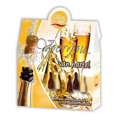 Afbeelding van Voor Jou! Cadeau Doos Champagneflesjes Van Harte, 100 gram