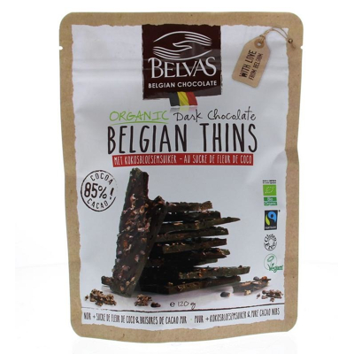 Afbeelding van Belvas Thins Dark 85% met Kokosbloesemsuiker Bio, 120 gram
