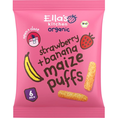Afbeelding van Ella&#039;s Kitchen Maize Puffs Aardbei/banaan 6+ Maanden Bio, 20 gram