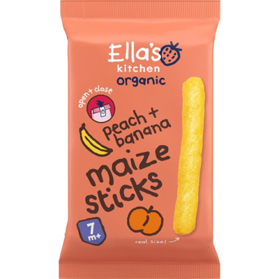 Afbeelding van Ella&#039;s Kitchen Maize Sticks Peach Banana 7+ Maanden Bio, 16 gram