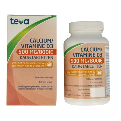 Afbeelding van Teva Calcium / Vitamine D 500mg/800ie Kauwtablet 90tb