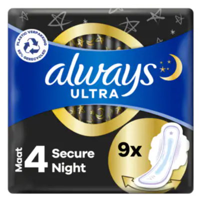 Afbeelding van Always Maandverband Ultra Secure Night Met Vleugels Maat 4 9 Pads