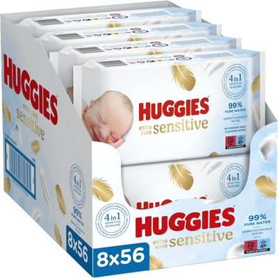 Afbeelding van Huggies Extra Care Sensitive Billendoekjes 448 babydoekjes 8 x 56