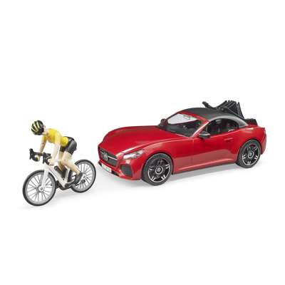 Abbildung von Bruder Roadster mit Rennrad und Radfahrerin 1:16