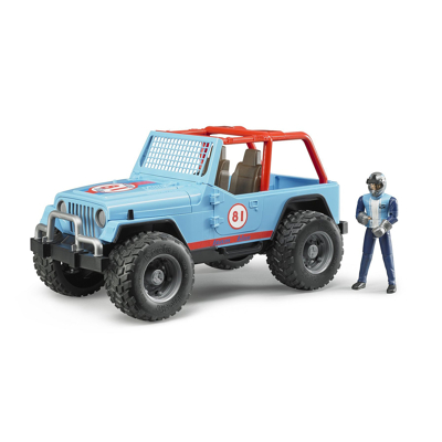 Abbildung von Bruder Jeep Cross country racer blau mit Rennfahrer 1:16