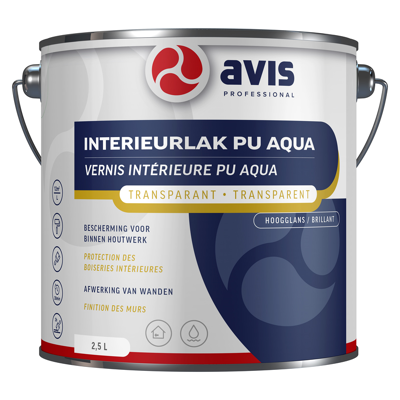 Afbeelding van Avis Aqua PU lak Hoogglans 2,5 liter Blanke &amp; Beits
