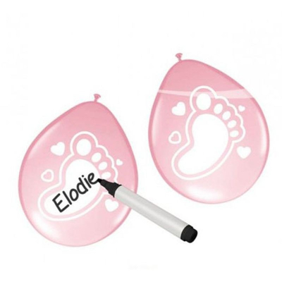 Afbeelding van Ballon schrijfbaar baby girl roze 6 stuks