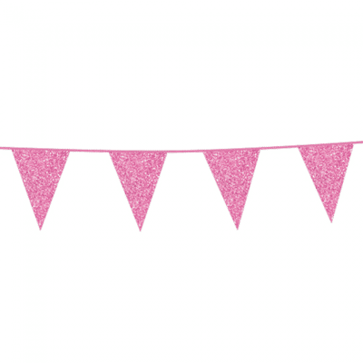 Afbeelding van Roze glitter vlaggenlijn 6 meter