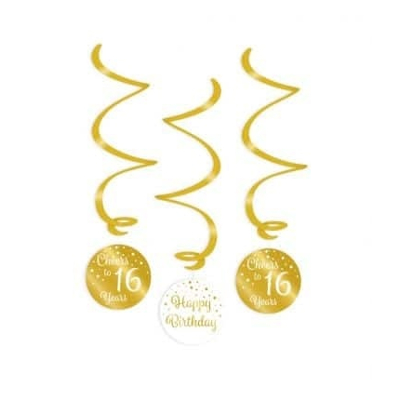 Afbeelding van Swirls Cheers to 16 years wit/goud per 3 stuks