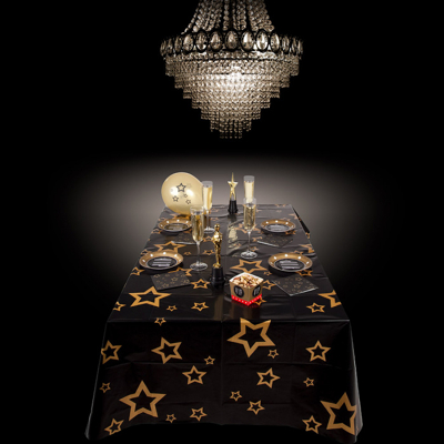 Afbeelding van Tafelkleed zwart gouden sterren 130x180cm