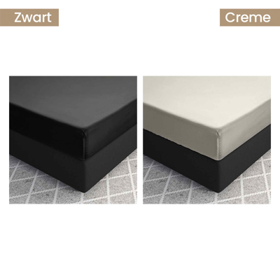 Afbeelding van Hoeslaken Katoen satijn Creme 90x220 cm Zwart , Wit Taupe Grijs Antraciet Primaviera Deluxe Geschikt Voor Matrassen Tot 30