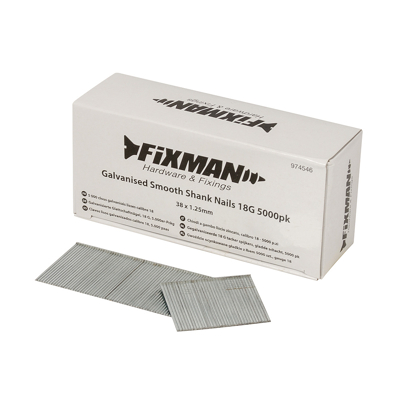 Afbeelding van Fixman Gegalvaniseerde 18 G tacker spijkers, gladde schacht, 5000 pak 38 x 1,25 mm