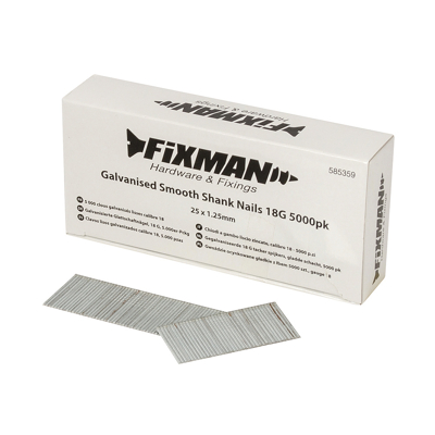Afbeelding van Fixman Gegalvaniseerde 18 G tacker spijkers, gladde schacht, 5000 pak 25 x 1,25 mm