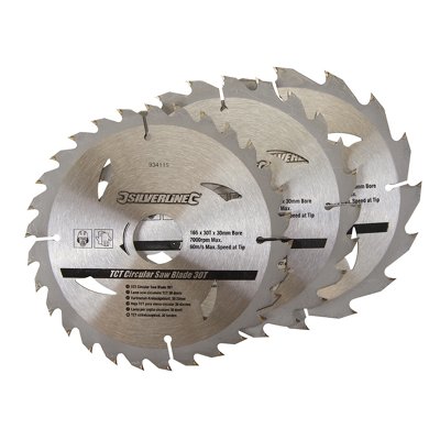 Afbeelding van Silverline TCT cirkelzaagblad, 16, 24, 30 tanden, 3 pak 165 x 20, 16 en 10 mm ringen