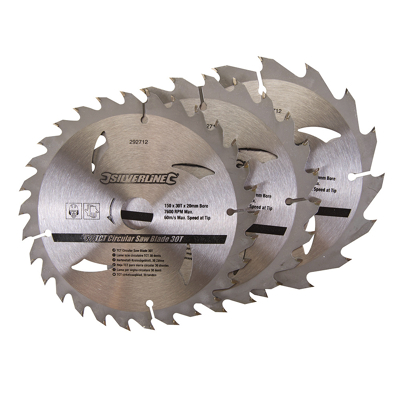 Afbeelding van Silverline TCT cirkelzaagblad 16, 24, 30 tanden, 3 pak 150 x 20 16 en 12,75 mm ringen