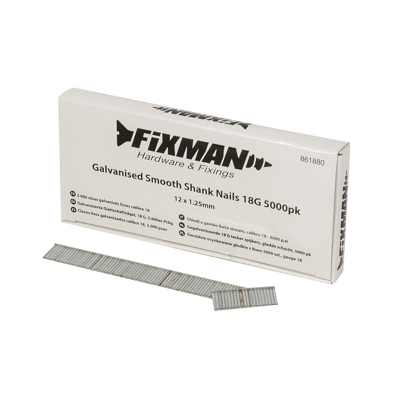 Afbeelding van Fixman Gegalvaniseerde 18 G tacker spijkers, gladde schacht, 5000 stuks 12 x 1,25 mm