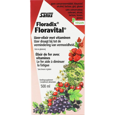 Afbeelding van Floradix Vloeibaar ijzer Elixer met Vitamines 500 ml