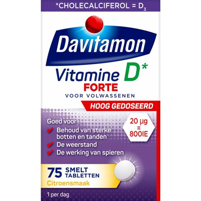 Afbeelding van Davitamon Vitamine D3 D Supplement Forte Smelttablet 75