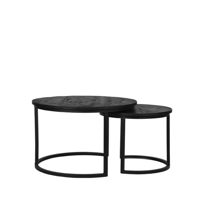 Afbeelding van LABEL51 Double salontafel mangohout zwart set van 2 Hout