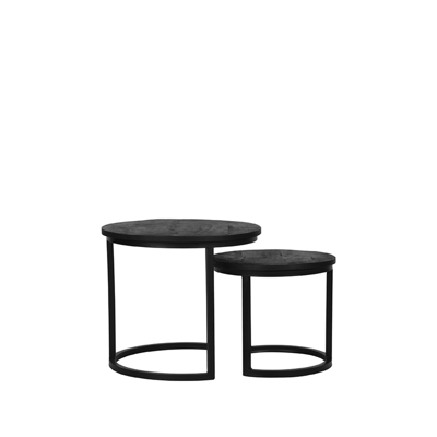 Afbeelding van LABEL51 Duo salontafel mangohout zwart set van 2 Hout