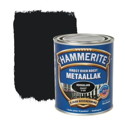 Afbeelding van Hammerite metaallak hoogglans zwart 250ml