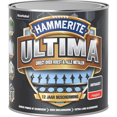 Afbeelding van Hammerite Ultima Metaallak Hoogglans Antraciet 0,75 liter Kunststof &amp; metaal verf