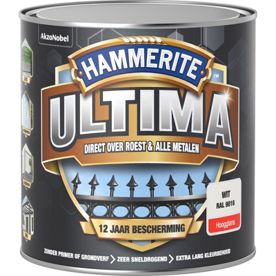 Afbeelding van Hammerite Ultima Metaallak Hoogglans Wit RAL 9016 0,25 liter Kunststof &amp; metaal verf