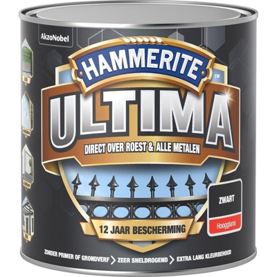 Afbeelding van Hammerite Ultima Metaallak Hoogglans Zwart 0,75 liter Aflak voor kunststof en metaal